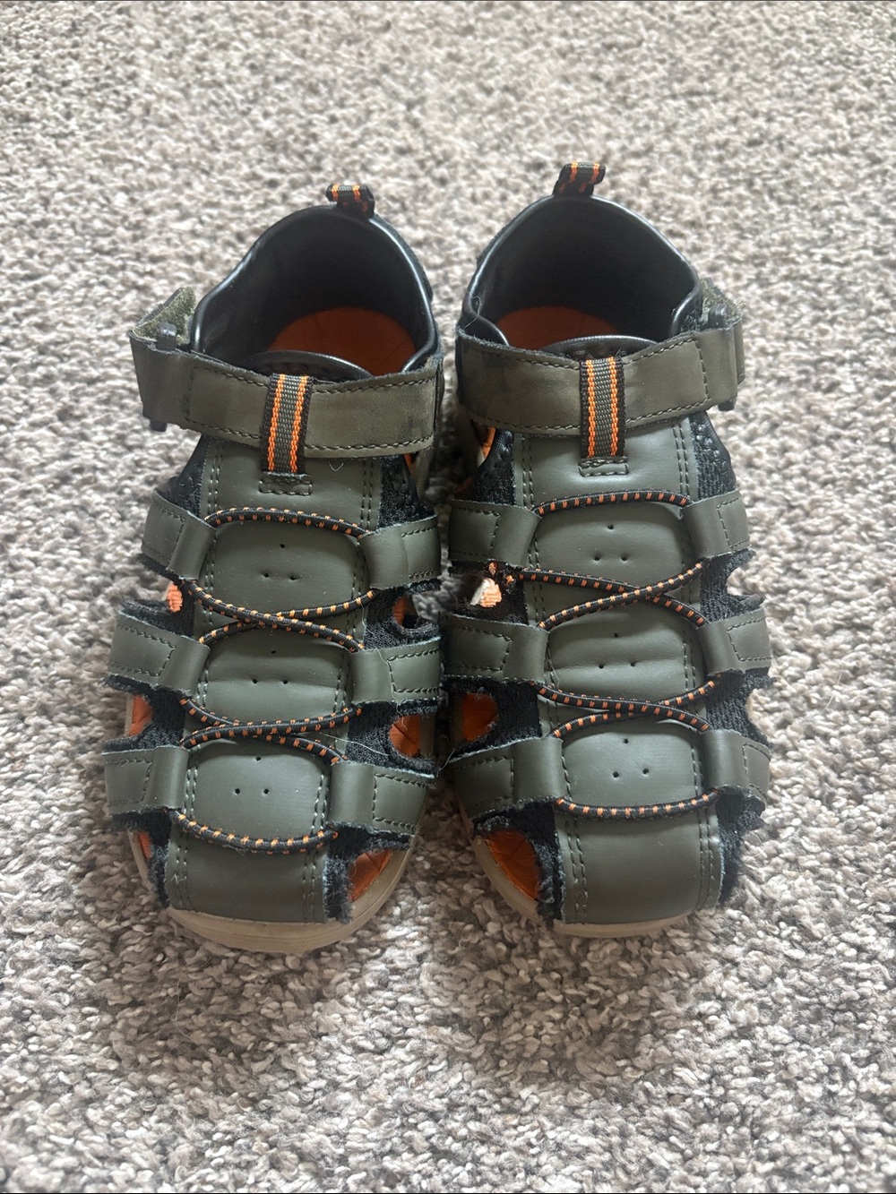 Eddie Bauer Olive Green Kids Sandals with Orange Trim